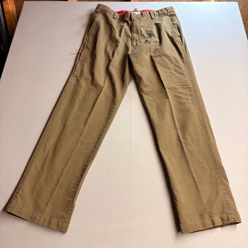 Dockers Mens W36 L34 Relaxed Fit Flat Front Chino Pants Brown 100% Cotton